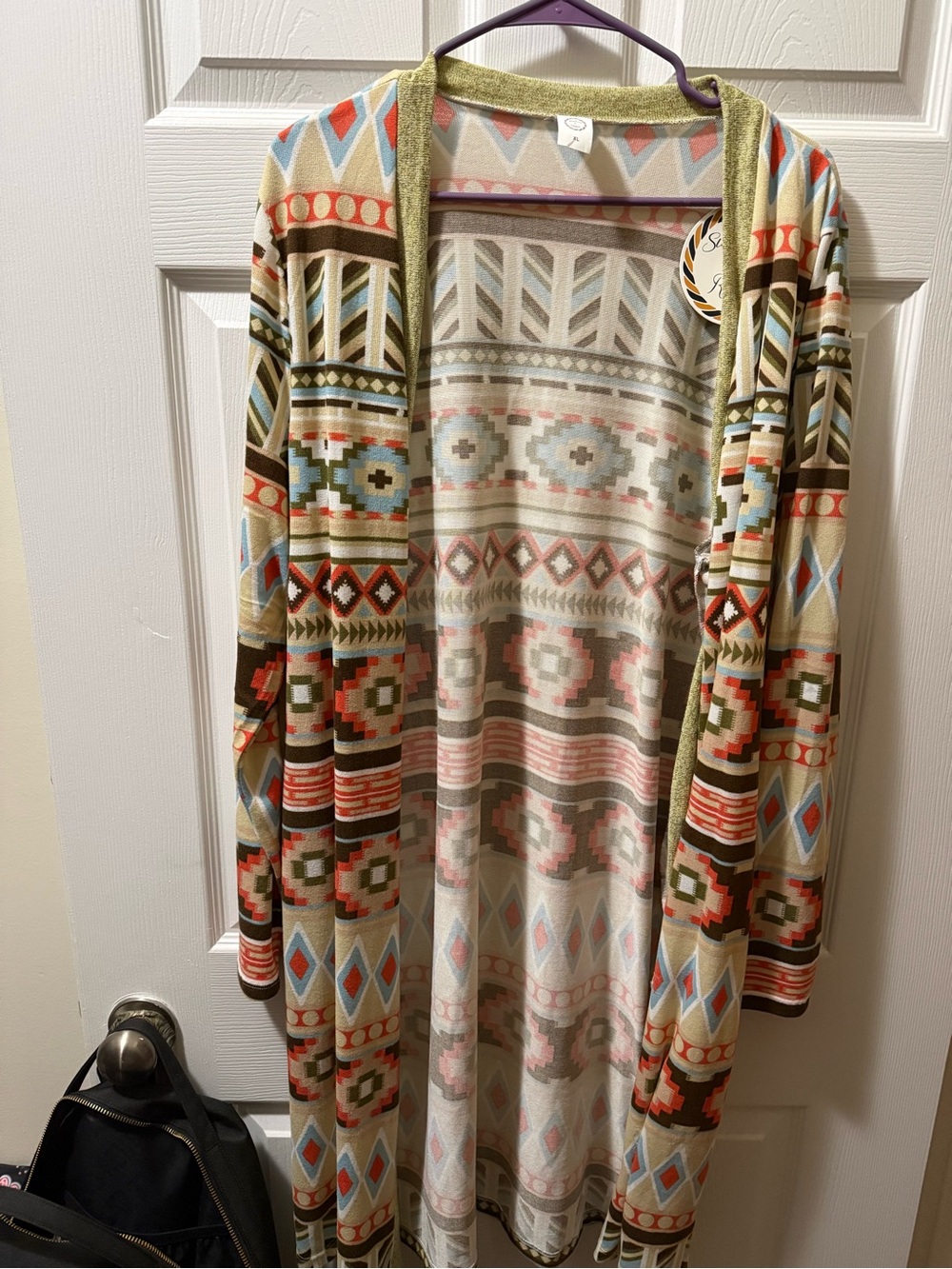 Aztec-Print Open-Front Cardigan in Multicolor